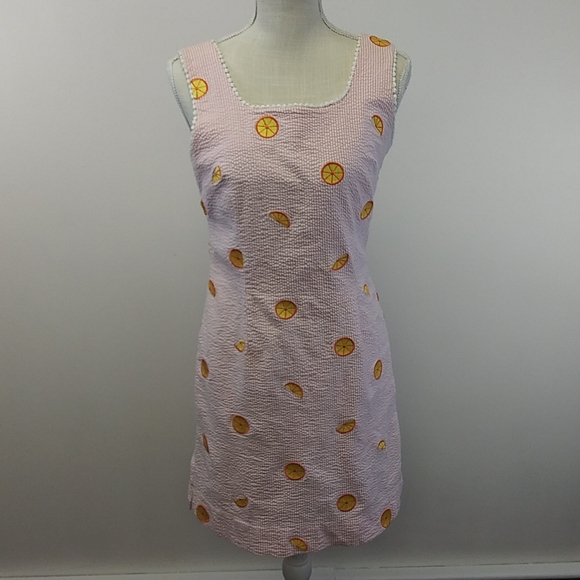 Lilly Pulitzer Vintage Pink Seersucker Dress with Oranges - Picture 1 of 16